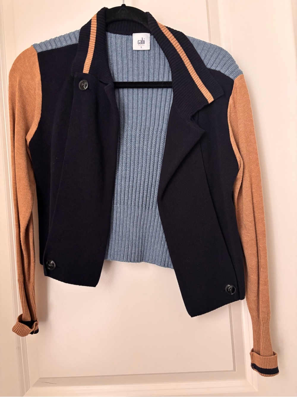 CAbi Colorblock Blazer Jacket in Blue, Black & Tan
